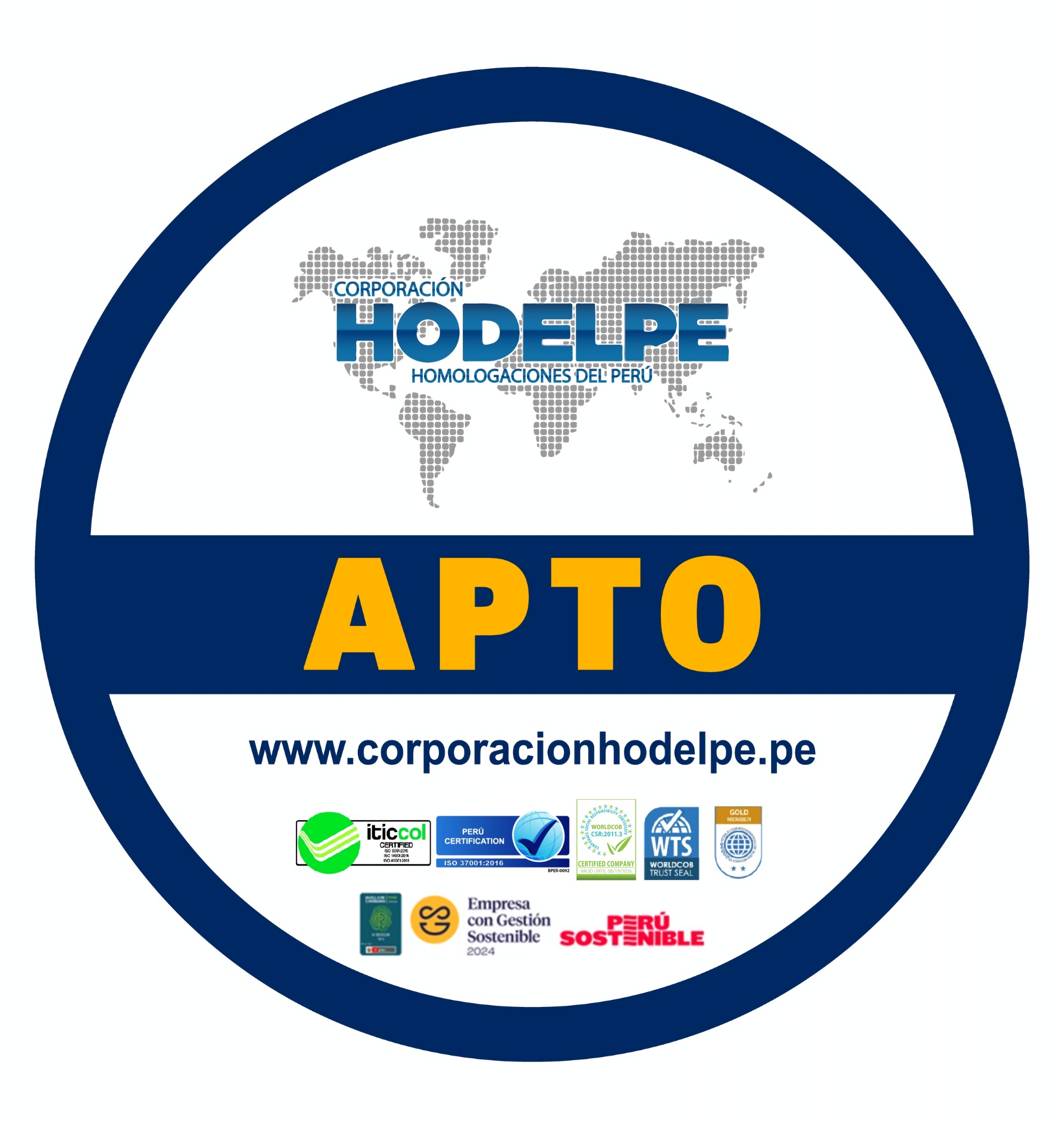 Sello de empresa homologada con calificación APTO otorgado por Corporación HODELPE — Homologaciones del Perú